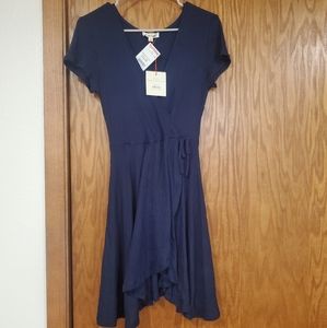 Navy blue wrap knit dress